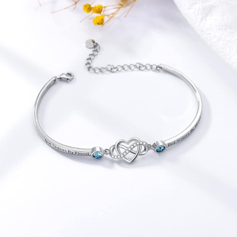 AOBOCO 925 Sterling Silver Adjustable Infinity Heart Bangle Bracelet for Sister Best Friend Daughter Mom Grandma Granddaughter Daughter in Law Godmother Goddaughter Stepmom Stepdaughter - Image 3